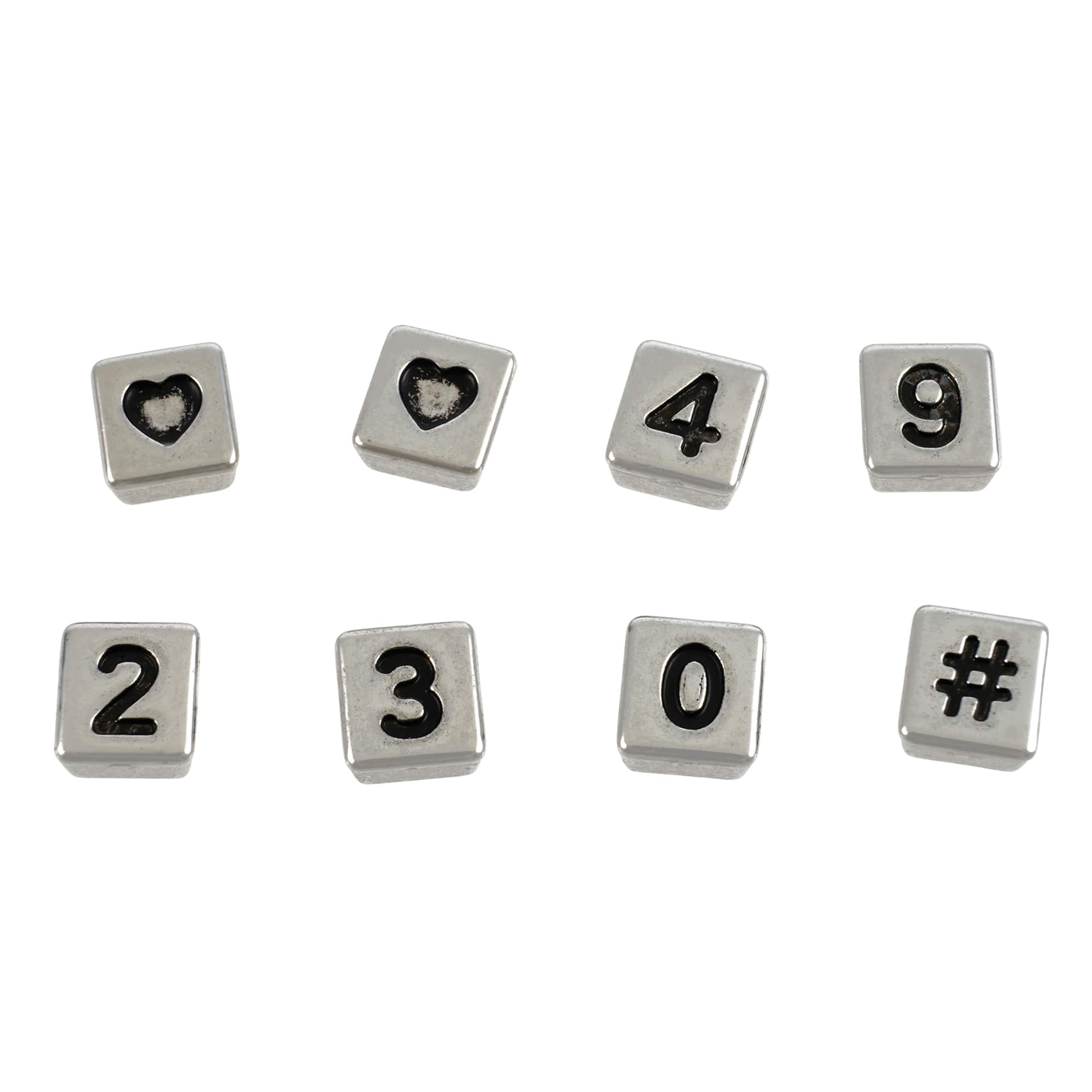 Rhodium Number & Heart Plastic Craft Beads, 8mm by Bead Landing™